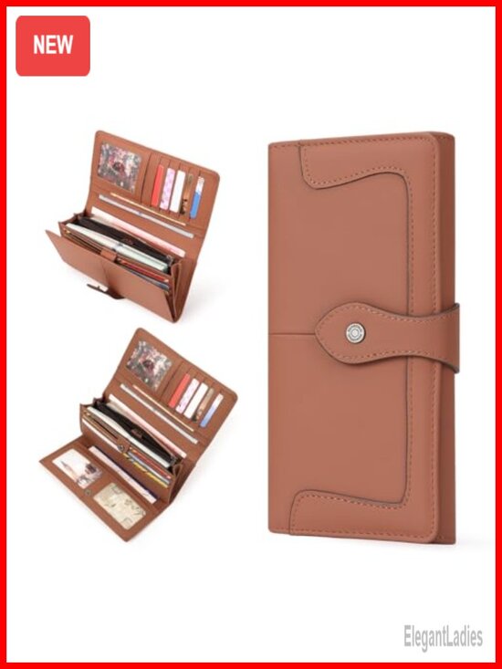 Double-Sided ID Window Bifold Wallet | Genuine Napa Leather  RFID Blocking Leather Long Wallet Bifold with Coin Pocket ID Window